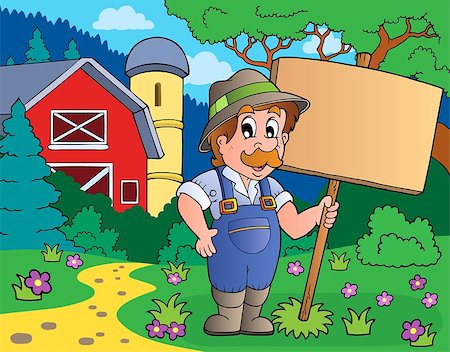 simsearch:400-08346302,k - Farmer with sign near farm - eps10 vector illustration. Stock Photo - Budget Royalty-Free & Subscription, Code: 400-08346303
