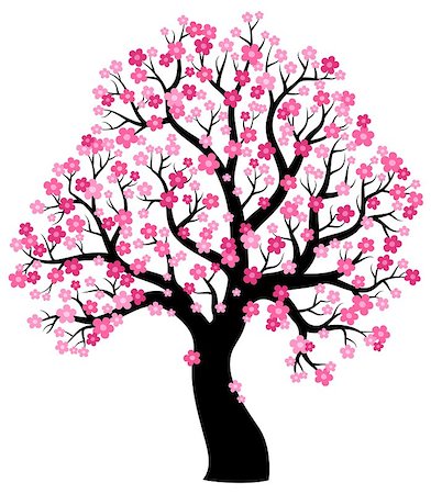 simsearch:400-06639488,k - Silhouette of blooming tree theme 1 - eps10 vector illustration. Photographie de stock - Aubaine LD & Abonnement, Code: 400-08346315