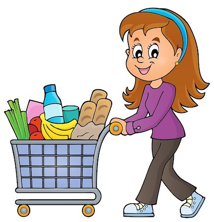 Woman with full shopping cart - eps10 vector illustration. Stock Photo - Budget Royalty-Free & Subscription, Code: 400-08346334
