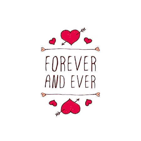 simsearch:400-08346347,k - Saint Valentine's day greeting card.  Forever and ever. Typographic banner with text and hearts on white background. Vector handdrawn badge. Foto de stock - Super Valor sin royalties y Suscripción, Código: 400-08346336