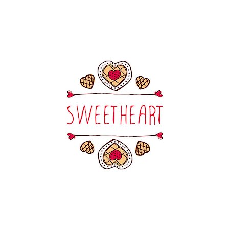 simsearch:400-08346347,k - Saint Valentine's day greeting card.  Sweetheart. Typographic banner with text and doodle heart shaped cookies.  Vector handdrawn badge. Foto de stock - Super Valor sin royalties y Suscripción, Código: 400-08346344