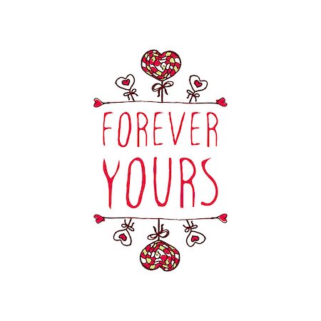 simsearch:400-08346347,k - Saint Valentine's day greeting card.  Forever yours. Typographic banner with text and  doodle heart shaped lollipops. Vector handdrawn badge. Foto de stock - Super Valor sin royalties y Suscripción, Código: 400-08346349
