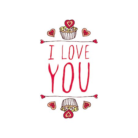 simsearch:400-08346347,k - Saint Valentine's day greeting card.  I love you. Typographic banner with doodle heart shaped cookies and cupcakes on white background.  Vector handdrawn badge. Foto de stock - Super Valor sin royalties y Suscripción, Código: 400-08346351