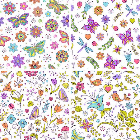 Vector illustration of set with floral patterns.Floral backgrounds. Stock Photo - Budget Royalty-Free & Subscription, Code: 400-08346402