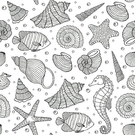 simsearch:400-04393429,k - Vector illustration of seamless pattern with ocean inhabitants Stockbilder - Microstock & Abonnement, Bildnummer: 400-08346424