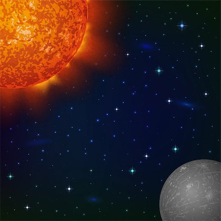 simsearch:400-09118109,k - Space background with planet Mercury, Sun, stars and nebulas. Elements of this image furnished by NASA (http://solarsystem.nasa.gov). Eps10, contains transparencies. Vector Foto de stock - Royalty-Free Super Valor e Assinatura, Número: 400-08346495