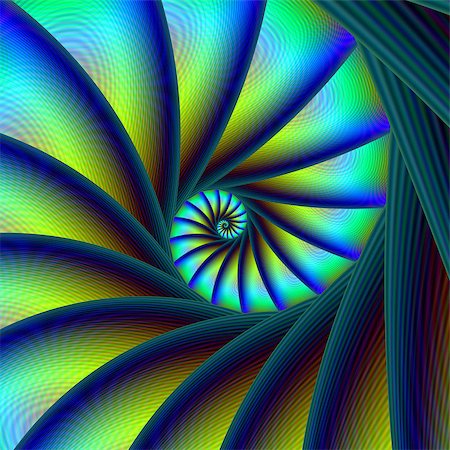 simsearch:400-06067180,k - An abstract fractal image with a spiral design in blue, turquoise and yellow. Foto de stock - Super Valor sin royalties y Suscripción, Código: 400-08346499