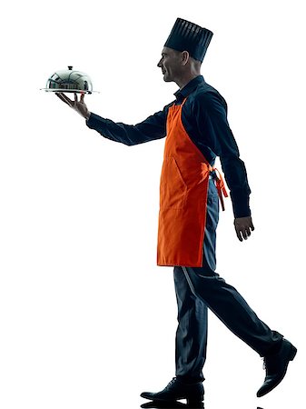 one caucasian man cooking chef silhouette isolated on white background Stock Photo - Budget Royalty-Free & Subscription, Code: 400-08346764