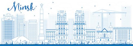 simsearch:400-08161432,k - Outline Minsk skyline with blue buildings. Vector illustration. Business travel and tourism concept with modern buildings. Image for presentation, banner, placard and web site. Stock Photo - Budget Royalty-Free & Subscription, Code: 400-08346834