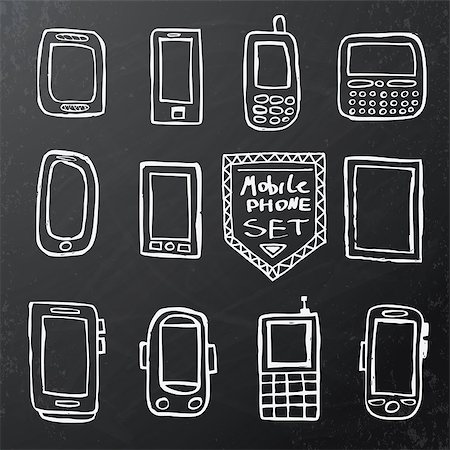 simsearch:400-06081205,k - Hand drawn set of isolated mobile gadgets on black chalk board. Vector illustration Foto de stock - Royalty-Free Super Valor e Assinatura, Número: 400-08346835