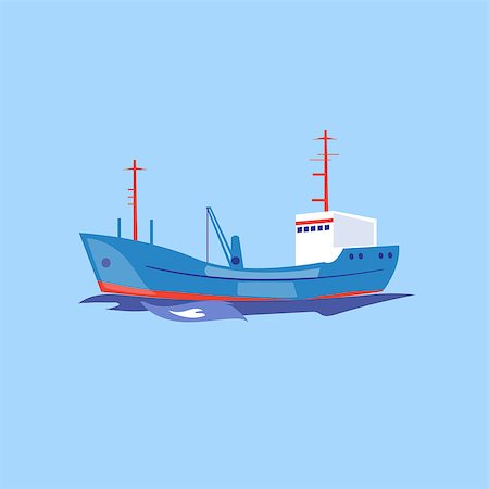fishing boat at sea illustration - Transportation Ship on the Water. Flat Vector Illustration Stock Photo - Budget Royalty-Free & Subscription, Code: 400-08346855