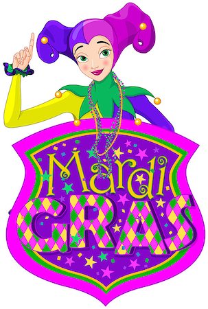simsearch:400-08199902,k - Illustration of Mardi Gras lady holds sign Stock Photo - Budget Royalty-Free & Subscription, Code: 400-08347054