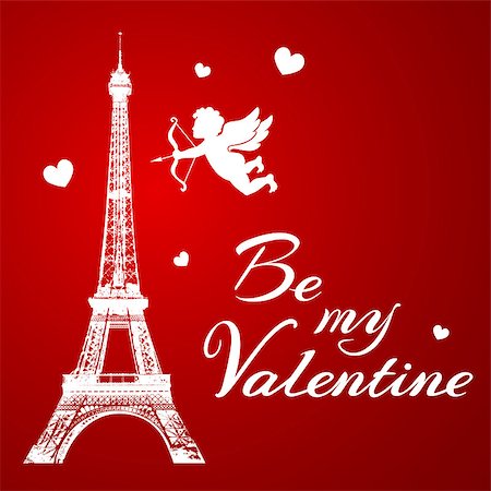 simsearch:400-08347146,k - Romantic background with Eiffel Tower and cupid for Valentine's day Stock Photo - Budget Royalty-Free & Subscription, Code: 400-08347143