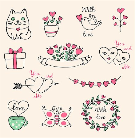 simsearch:400-08347146,k - Hand drawn vector decorative Valentine elements for design Stock Photo - Budget Royalty-Free & Subscription, Code: 400-08347153