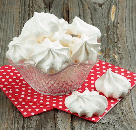 simsearch:400-07420117,k - Dessert Vase with White Meringue Cookies on Red Polka Dot Napkin closeup on Rustic Wooden background Stock Photo - Budget Royalty-Free & Subscription, Code: 400-08347182