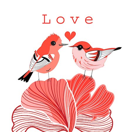 paintings on forest animals - bright graphic love birds on a white background Stock Photo - Budget Royalty-Free & Subscription, Code: 400-08347349