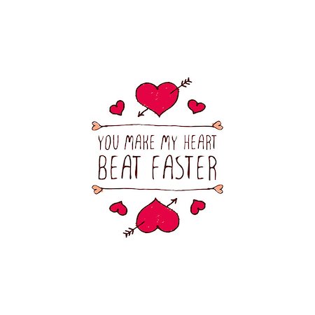 simsearch:400-08346347,k - Saint Valentine's day greeting card.  You make my heart beat faster. Typographic banner with text and hearts on white background. Vector handdrawn badge. Foto de stock - Super Valor sin royalties y Suscripción, Código: 400-08347415