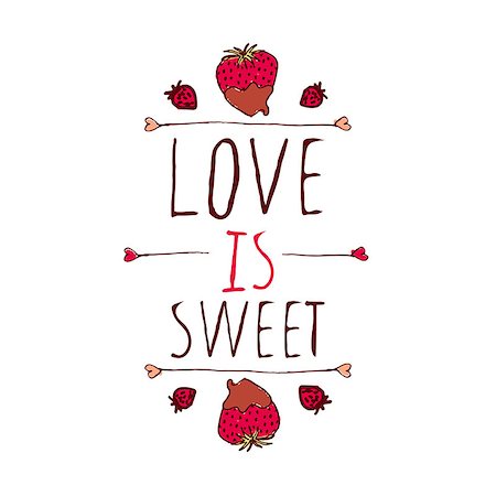 simsearch:400-08346347,k - Saint Valentine's day greeting card.  Love is sweet. Typographic banner with doodle heart shaped chocolate covered strawberries. Vector handdrawn badge. Foto de stock - Super Valor sin royalties y Suscripción, Código: 400-08347416