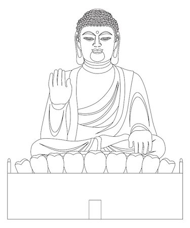 Big Asian Buddha Sitting on Lotus Pad Statue Front Facing Black and White Line Art Illustration Stock Photo - Budget Royalty-Free & Subscription, Code: 400-08347528