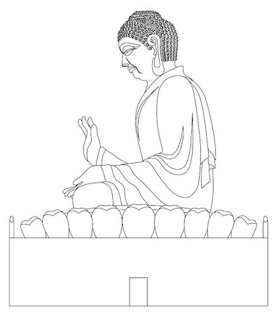 Big Asian Buddha Sitting on Lotus Pad Statue Black and White Line Art Illustration Stock Photo - Budget Royalty-Free & Subscription, Code: 400-08347529
