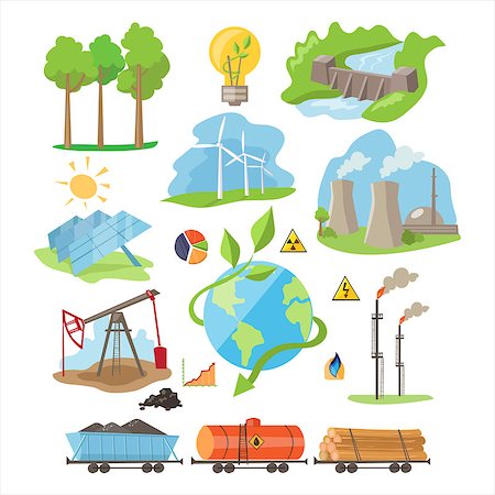 Energy Eco Resources. Vector Illustration Collection mining of energy Stock Photo - Budget Royalty-Free & Subscription, Code: 400-08347581