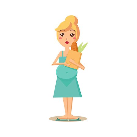 simsearch:400-08376526,k - Pregnant Woman Holding a Paper Bag. Flat Vector Illustration Photographie de stock - Aubaine LD & Abonnement, Code: 400-08347637