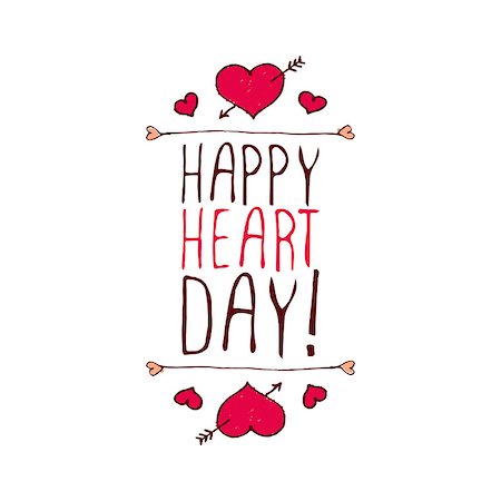 simsearch:400-08346347,k - Saint Valentine's day greeting card.  Happy Heart day. Typographic banner with text and hearts on white background. Vector handdrawn badge. Foto de stock - Super Valor sin royalties y Suscripción, Código: 400-08347725
