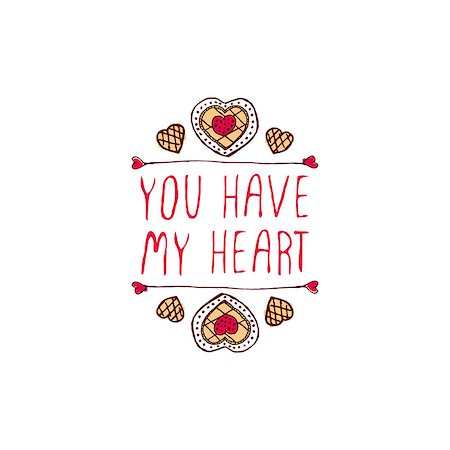 simsearch:400-08346347,k - Saint Valentine's day greeting card.  You have my heart. Typographic banner with text and doodle heart shaped cookies. Vector handdrawn badge. Foto de stock - Super Valor sin royalties y Suscripción, Código: 400-08347723