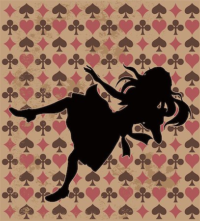 simsearch:400-08786587,k - Alice silhouette on wonderland play card background Stock Photo - Budget Royalty-Free & Subscription, Code: 400-08348116