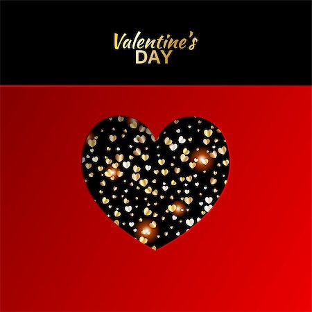 simsearch:400-08345859,k - Gold hearts valentine day greeting red card, vector illustration Photographie de stock - Aubaine LD & Abonnement, Code: 400-08348228