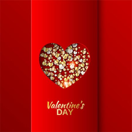 simsearch:400-08345859,k - Gold hearts valentine day greeting red card, vector illustration Photographie de stock - Aubaine LD & Abonnement, Code: 400-08348230