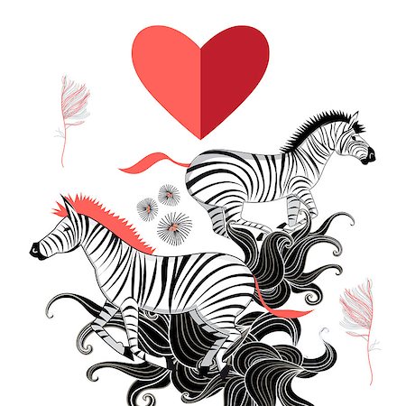 simsearch:862-03890045,k - Beautiful vector graphic pattern of the lovers of zebras Photographie de stock - Aubaine LD & Abonnement, Code: 400-08348268