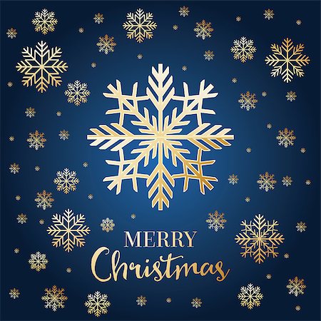 simsearch:400-08807089,k - Christmas card with golden snowflakes on dark blue background. New Year invitation. Vector illustration Stockbilder - Microstock & Abonnement, Bildnummer: 400-08348296