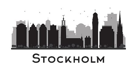 simsearch:400-08348304,k - Stockholm skyline black and white silhouette. Vector illustration. Concept for tourism presentation, banner, placard or web site. Business travel concept. Cityscape with famous landmarks Stock Photo - Budget Royalty-Free & Subscription, Code: 400-08348297