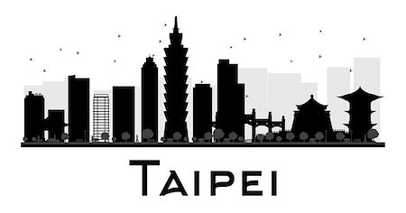 Taipei City skyline black and white silhouette. Vector illustration. Simple flat concept for tourism presentation, banner, placard or web site. Business travel concept. Cityscape with landmarks Stock Photo - Budget Royalty-Free & Subscription, Code: 400-08348299