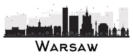 simsearch:400-08348304,k - Warsaw City skyline black and white silhouette. Vector illustration. Simple flat concept for tourism presentation, banner, placard or web site. Business travel concept. Cityscape with landmarks Stock Photo - Budget Royalty-Free & Subscription, Code: 400-08348305