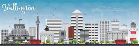 simsearch:400-08348304,k - Wellington skyline with grey buildings and blue sky. Vector illustration. Business travel and tourism concept with modern buildings. Image for presentation, banner, placard and web site. Stock Photo - Budget Royalty-Free & Subscription, Code: 400-08348306