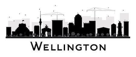 simsearch:400-08336131,k - Wellington City skyline black and white silhouette. Vector illustration. Simple flat concept for tourism presentation, banner, placard or web site. Business travel concept. Cityscape with landmarks Stock Photo - Budget Royalty-Free & Subscription, Code: 400-08348308