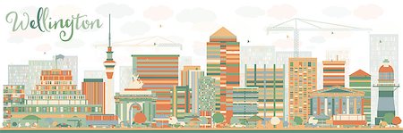 simsearch:400-08336131,k - Abstract Wellington skyline with color buildings. Vector illustration. Business travel and tourism concept with modern buildings. Image for presentation, banner, placard and web site. Stock Photo - Budget Royalty-Free & Subscription, Code: 400-08348309