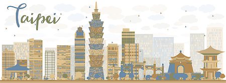simsearch:400-08348304,k - Abstract Taipei skyline with color landmarks. Vector illustration. Business travel and tourism concept with modern buildings. Image for presentation, banner, placard and web site. Stock Photo - Budget Royalty-Free & Subscription, Code: 400-08348300