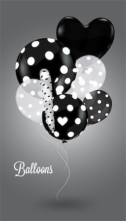 Nintendo black and white composition with white balls round and heart-shaped with a polka dot pattern, Creative balloon Stock Photo - Budget Royalty-Free & Subscription, Code: 400-08348333