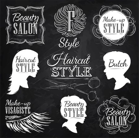 Set Beauty salon, side view in a retro style and stylized for the drawing with chalk on the blackboard. Stock Photo - Budget Royalty-Free & Subscription, Code: 400-08348341