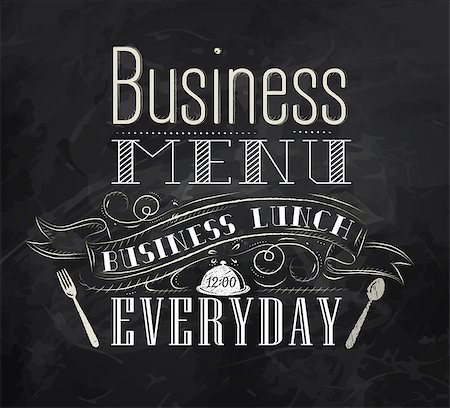 fork and spoon frame - Business menu lettering business lunch everyday stylized drawing with chalk on blackboard Photographie de stock - Aubaine LD & Abonnement, Code: 400-08348354