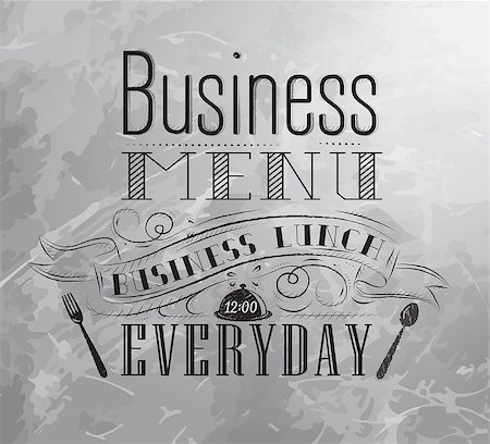 fork and spoon frame - Business menu lettering business lunch everyday stylized drawing with coal on board Photographie de stock - Aubaine LD & Abonnement, Code: 400-08348352
