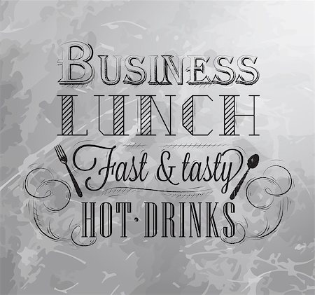 fork and spoon frame - Business lunch lettering business lunch fast and tasty hot drinks stylized drawing with coal on board Photographie de stock - Aubaine LD & Abonnement, Code: 400-08348353