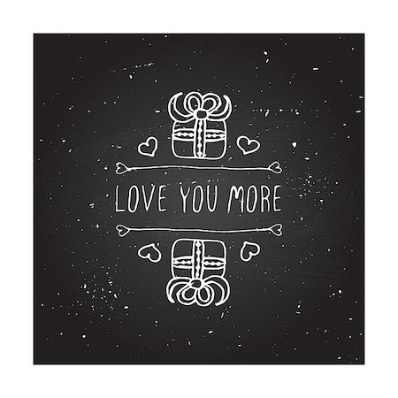 simsearch:400-08346347,k - Saint Valentines day greeting card.  Love you more. Typographic banner with text and gift boxes on chalkboard background. Foto de stock - Super Valor sin royalties y Suscripción, Código: 400-08348429