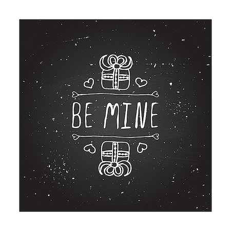 simsearch:400-08346347,k - Saint Valentine's day greeting card.  Be mine. Typographic banner with text and gift boxes on chalkboard background. Vector handdrawn badge. Foto de stock - Super Valor sin royalties y Suscripción, Código: 400-08348439