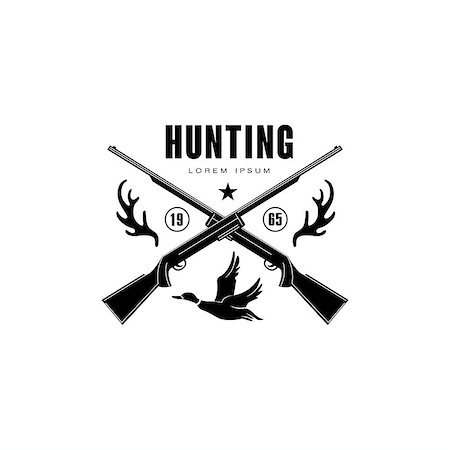 Hunting Vintage Vector Emblem with Horns and Guns Stock Photo - Budget Royalty-Free & Subscription, Code: 400-08348526