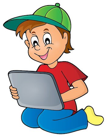 Boy playing with tablet - eps10 vector illustration. Stock Photo - Budget Royalty-Free & Subscription, Code: 400-08348539