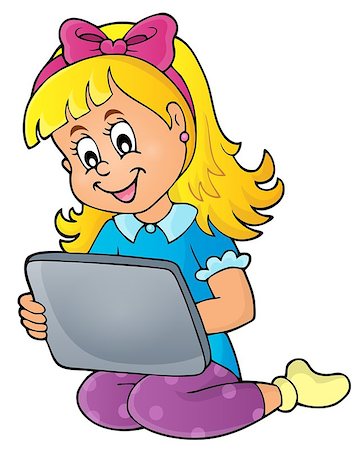 Girl playing with tablet - eps10 vector illustration. Stock Photo - Budget Royalty-Free & Subscription, Code: 400-08348554